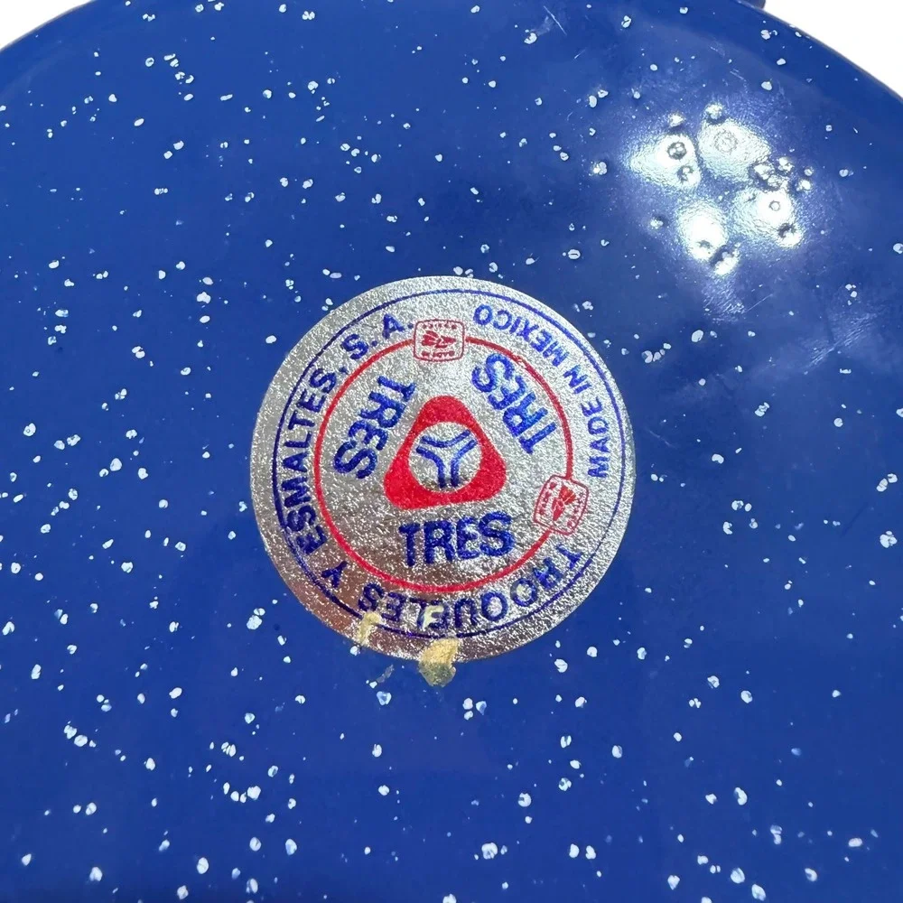 Tres Mexico Blue Speckled Enamelware Frying Pan Skillet Vintage Granite 8 Inch